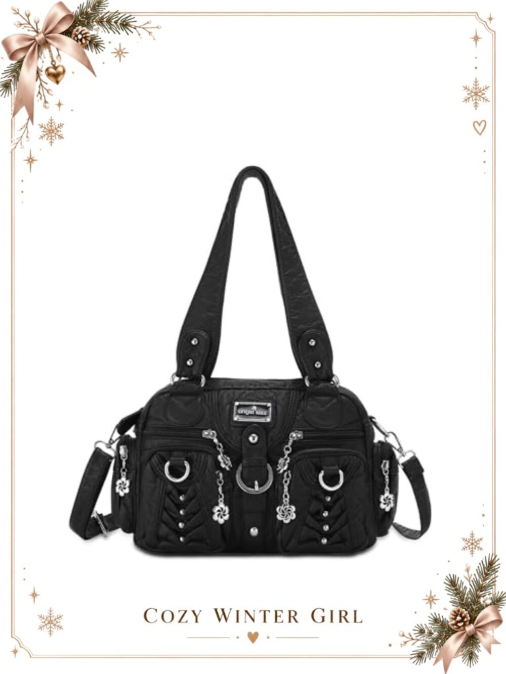Soft Vegan Leather Hobo Handbag Multi-Pocket Crossbody Shoulder Bag Adjustable